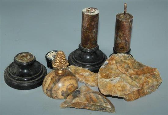 A pair of Blue John candlesticks